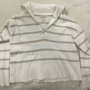 Cynthia Rowley White and Gray Striped Turtleneck Sweater
